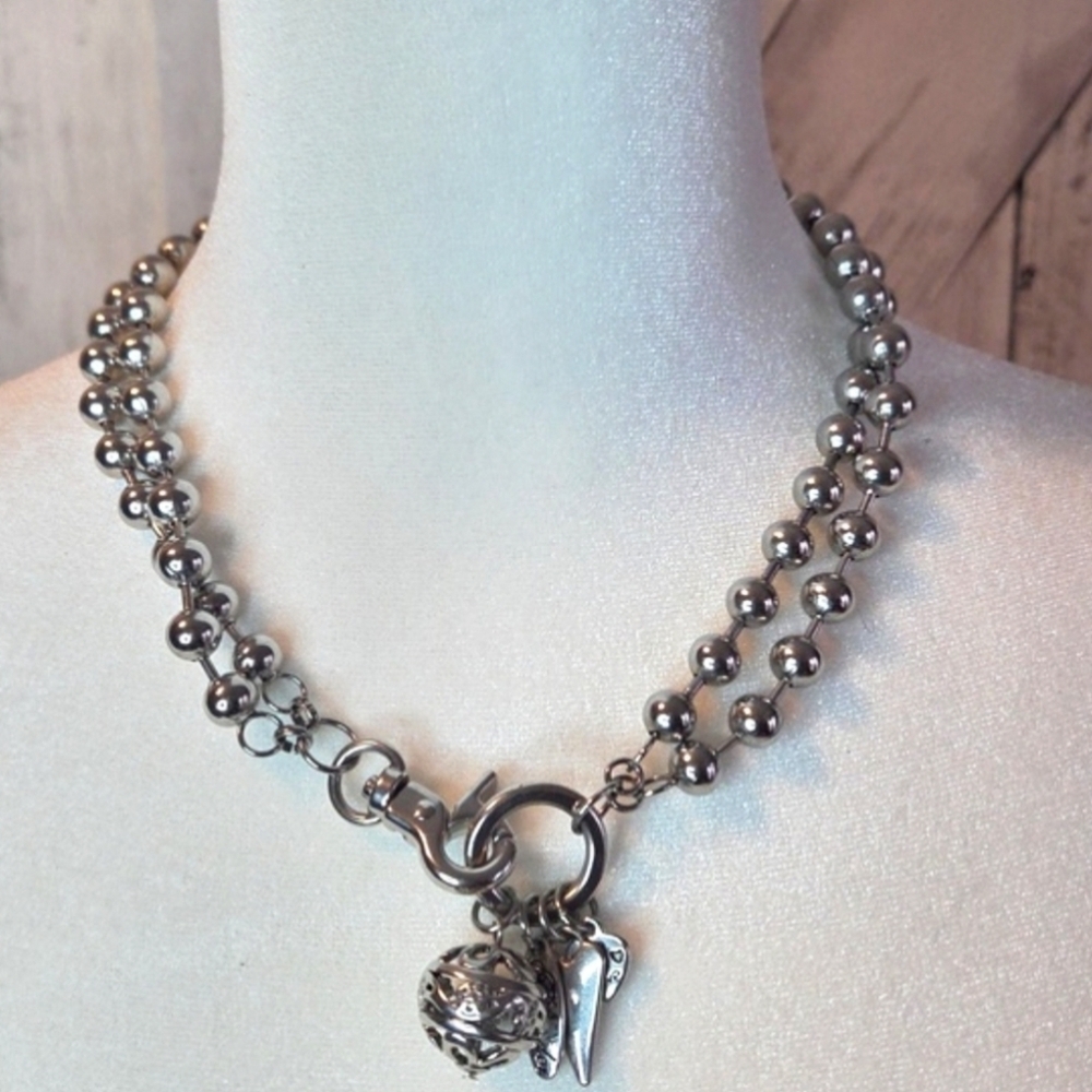 Stainless Steel Non Tarnish Silver Beaded Necklace